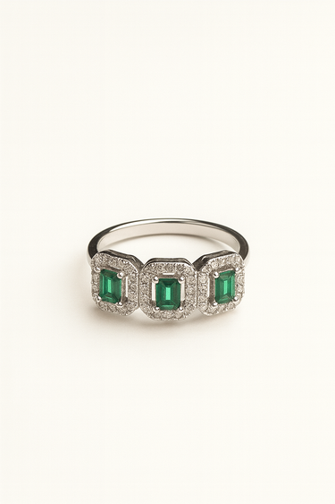 Anello Trilogy in Argento 925 con Pietre Baguette e Pavé di Zirconi – Vari Colori