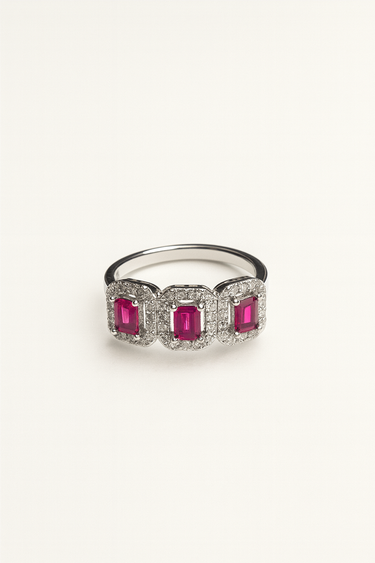 Anello Trilogy in Argento 925 con Pietre Baguette e Pavé di Zirconi – Vari Colori