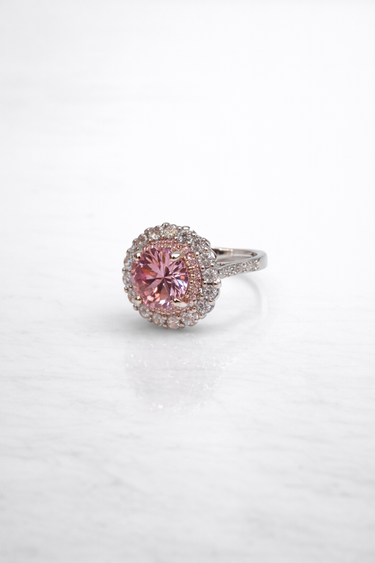 💍 Anello Halo con Pietra Rosa in Argento 925 – Regolabile