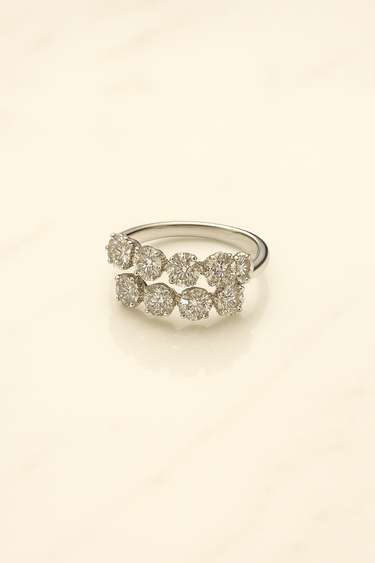 ✨ Anello in Argento 925 con Doppia Fila di Zirconi Brillanti – Regolabile e Luminoso