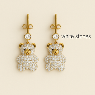 ✨ Teddy Sparkle – Orecchini con Orsetto e Pietre Bianche