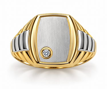 Anello Uomo Chevalier Bicolore in Oro 18kt Con Pietra Bianca