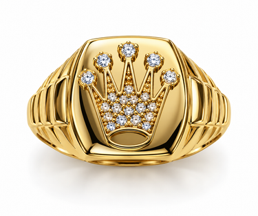 Anello Uomo Corona Reale in Oro Giallo 18kt Con Pietre Incastonate