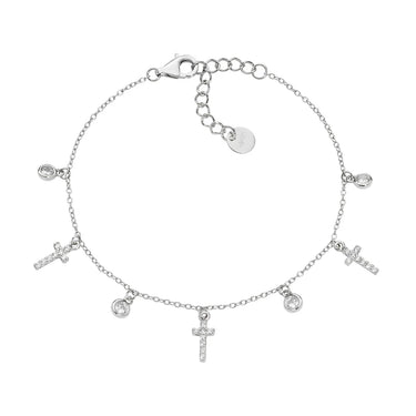 Bracciale Multicharm Croci e Zirconi Bianchi Amen BRMCRBBZ