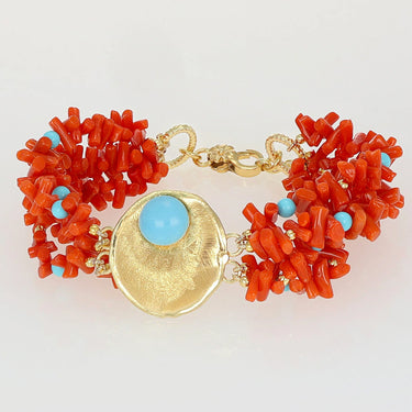 Bracciale Artigianale in Corallo Rosso e Turchese Sole Nivy BARP0844#G