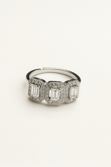 Anello Trilogy in Argento 925 con Pietre Baguette e Pavé di Zirconi – Vari Colori