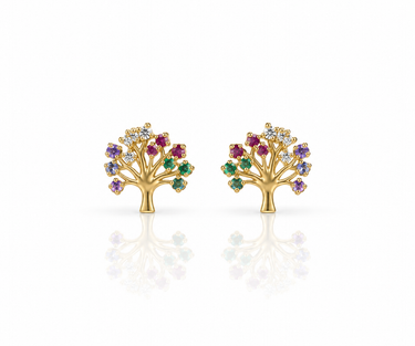 Orecchini Albero della Vita Multicolor in Oro Giallo 18 Kt