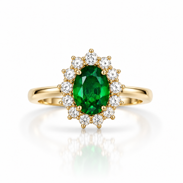 Anello in Oro Giallo 18kt con Smeraldo Sintetico Ovale e Zirconi