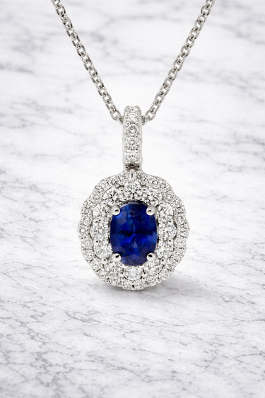 Girocollo in Oro Bianco 18kt con Diamanti F/G VS 0,62 ct e Zaffiri 1,06 ct GB38963CZ