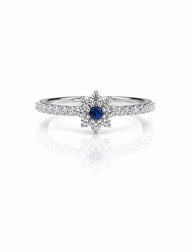 Anello a Fiore in Oro Bianco 18Kt con Zaffiro Sintetico – Elegante e Delicato