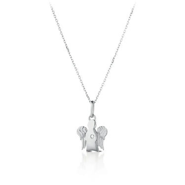Collana Con Angelo In Oro Bianco e Diamante