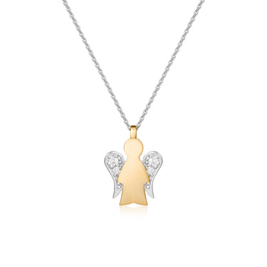 Collana In Oro Bianco Con Pendente Angelo In Oro Bianco E Giallo E Diamanti NKT321
