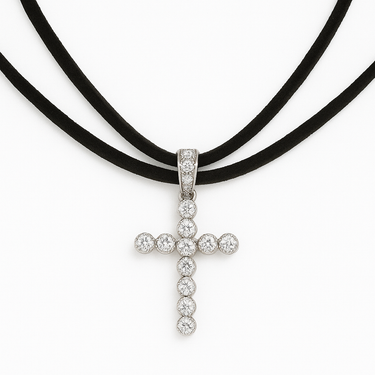 Choker Laccetto + Croce Full Pavè Argento 925