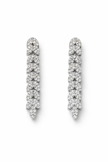 Orecchini Pendenti a Foglia in Argento 925 con Zirconi – Design Elegante a 7 Incastri
