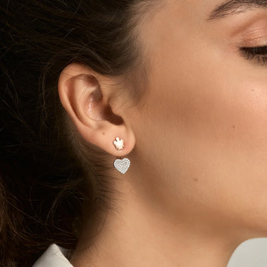 Orecchini con cuore pavé e angelo in argento rosato GIA441
