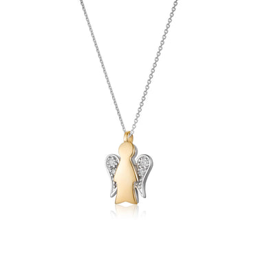 Collana In Oro Bianco Con Pendente Angelo In Oro Bianco E Giallo E Diamanti NKT321