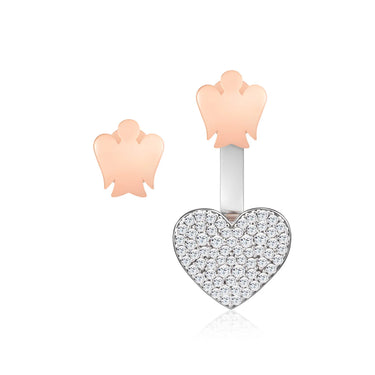 Orecchini con cuore pavé e angelo in argento rosato GIA441
