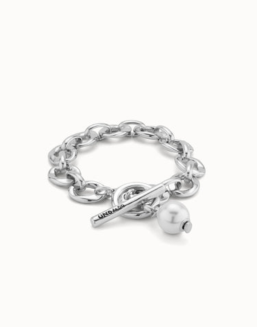 Bracciale Placcato Argento Sterling Con Maglie e Charm a Perla PUL2365BPLMTL0M