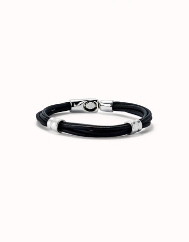Bracciale In Cuoio Placcato Argento Con 2 Circonferenze PUL2492NGRMTLXL
