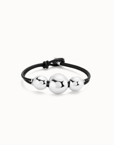 Bracciale In Cuoio Con Tre Sfere Grandi Centrali Placcate Argento Sterling PUL2522MARMTL0M