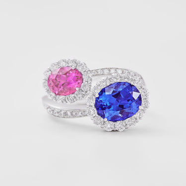Anello In Oro Bianco, Diamanti, Zaffiro Rosa e Tanzanite AB17122PT
