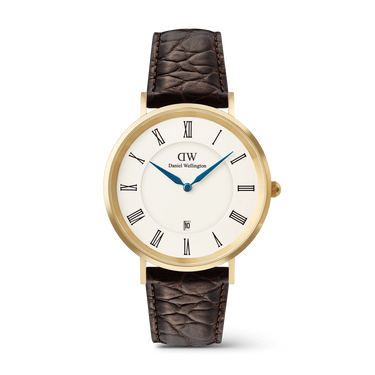 Orologio Daniel Wellington Classic Roman Numerals Date Dark Brown Croc Belly Gold DW00100912