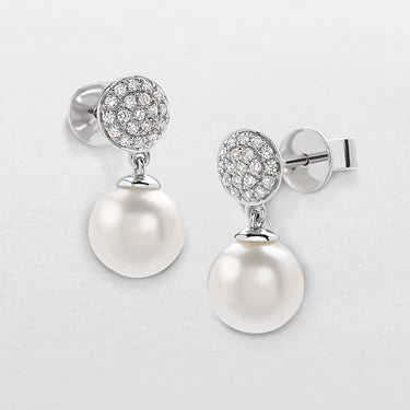 Orecchini In Oro Bianco, Diamanti e Perle BBX37908