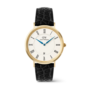 Orologio Daniel Wellington Classic Roman Numerals Date Black Croc Belly Gold DW00100915