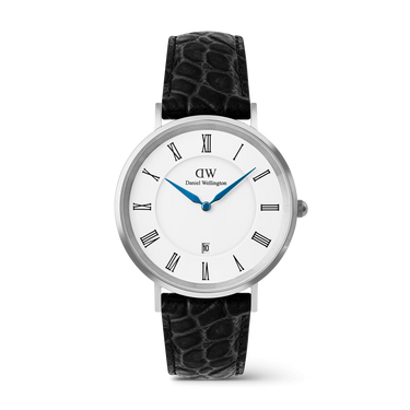 Orologio Daniel Wellington Classic Roman Numerals Date Black Croc Belly Silver DW00100914
