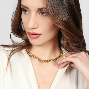 Collana Bicolore Grumetta e Zirconi Unoaerre 2806
