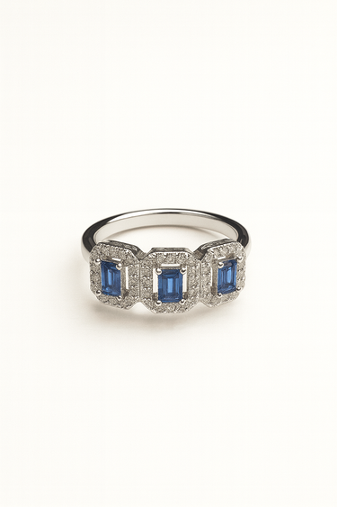 Anello Trilogy in Argento 925 con Pietre Baguette e Pavé di Zirconi – Vari Colori
