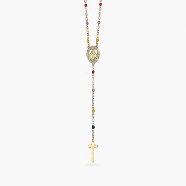 Collana Dorata Multicolor Con Madonnina e Pendente Croce Kidult 851147