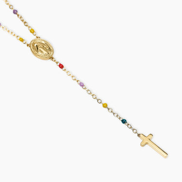 Collana Dorata Multicolor Con Madonnina e Pendente Croce Kidult 851147