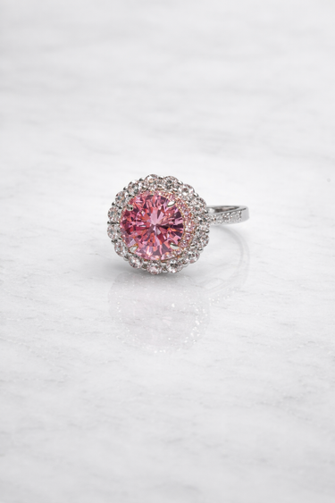 💍 Anello Halo con Pietra Rosa in Argento 925 – Regolabile