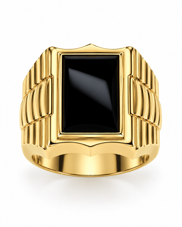 Anello Uomo in Oro Giallo 18kt Con Pietra Nera Rettangolare
