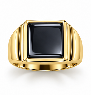 Anello Uomo Chevalier in Oro Giallo 18kt Con Pietra Nera Quadrata