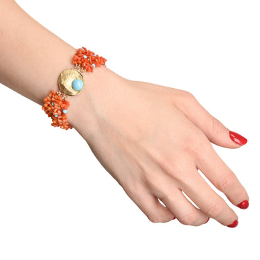 Bracciale Artigianale in Corallo Rosso e Turchese Sole Nivy BARP0844#G