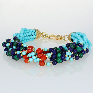 Bracciale Multifilo Con Corallo e Pietre a Perline Talia BARP0621#G