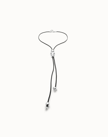 Ciondolo Di Cuoio Lungo Con Tre Sfere Centrali Placcate Argento Sterling COL1998MARMTL0U