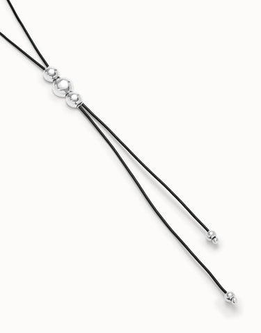 Ciondolo Di Cuoio Lungo Con Tre Sfere Centrali Placcate Argento Sterling COL1998MARMTL0U