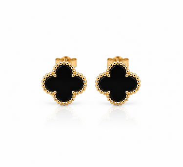Orecchini a Lobo Quadrifoglio Nero in Oro Giallo 18kt