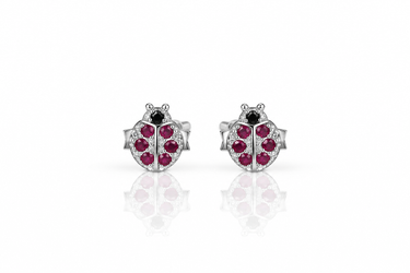 Orecchini Coccinella Con Pietre Rosse in Oro Bianco 18Kt