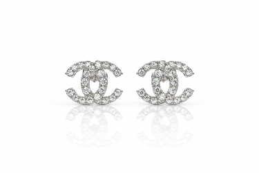 Orecchini Doppia C con Zirconi in Oro Bianco 18Kt