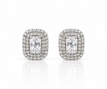 Orecchini a Lobo Rettangolari in Oro Bianco 18 kt con Zirconi