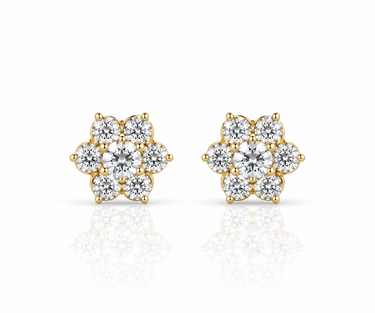 Orecchini a Lobo Fiore in Oro Giallo 18 kt con Zirconi