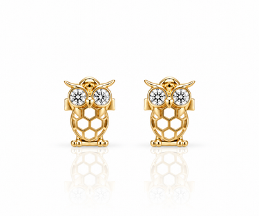 Orecchini a Lobo Gufo in Oro Giallo 18kt con Zirconi