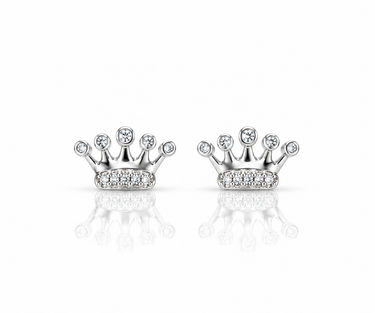 Orecchini Corona in Oro Bianco 18 kt con Zirconi
