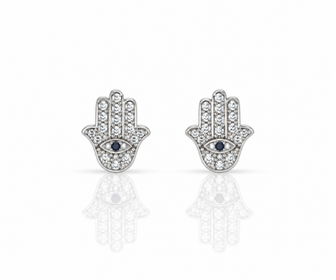 Orecchini Mano di Fatima in Oro Bianco 18 kt con Zirconi