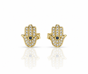 Orecchini Mano di Fatima in Oro Giallo 18 kt con Zirconi