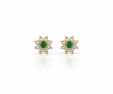 Orecchini a Lobo Fiore con Smeraldo Sintetico in Oro Giallo 18 Kt